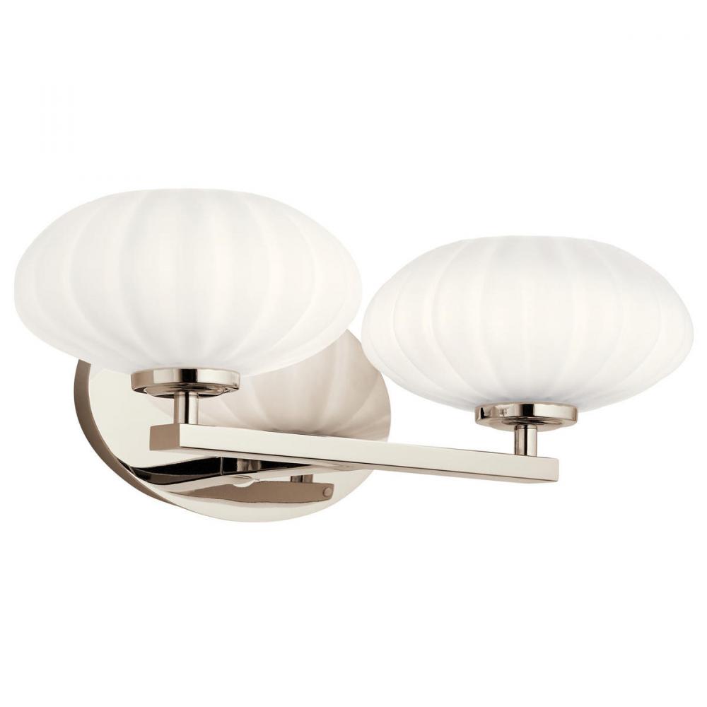 Pim 16" 2 Light Vanity Light with Satin Etched Cased Opal Glass in Polished Nickel
