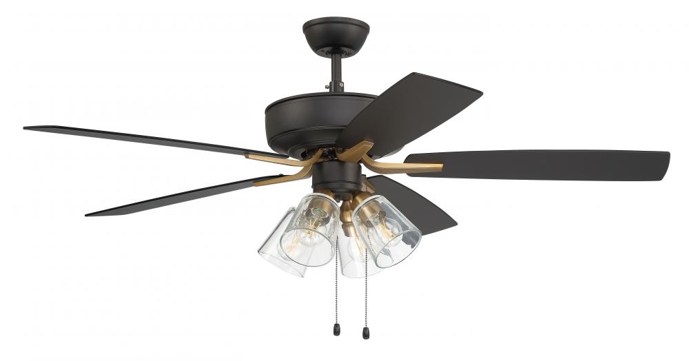 52" Ceiling Fan w/Blades, 4 Clear Glass LED Lights