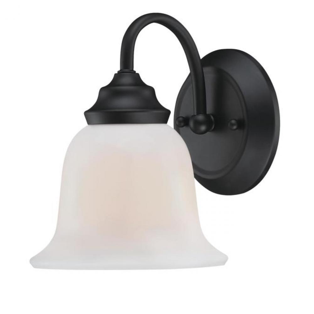 1 Light Wall Fixture Matte Black Finish White Opal Glass