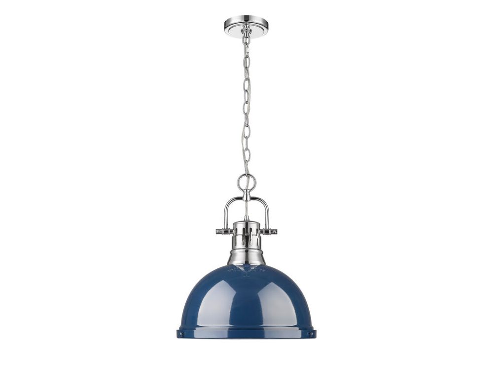 Duncan 1-Light Pendant with Chain in Chrome with Matte Navy