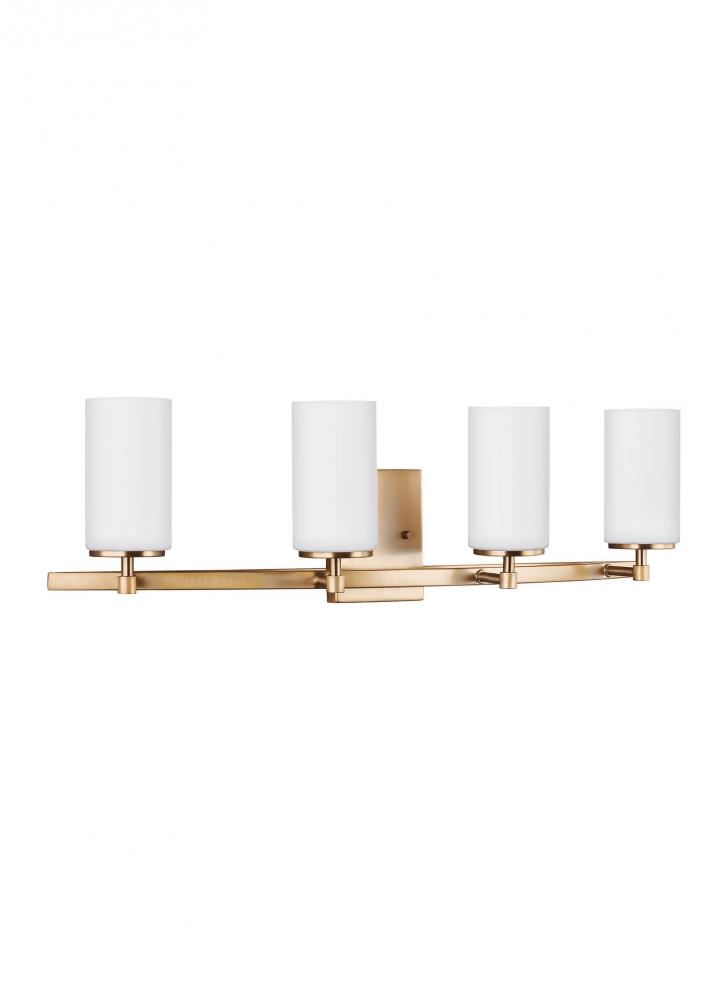 Alturas contemporary 4-light indoor dimmable bath vanity wall sconce in  satin brass gold finish with 9NEWR B E S Lighting