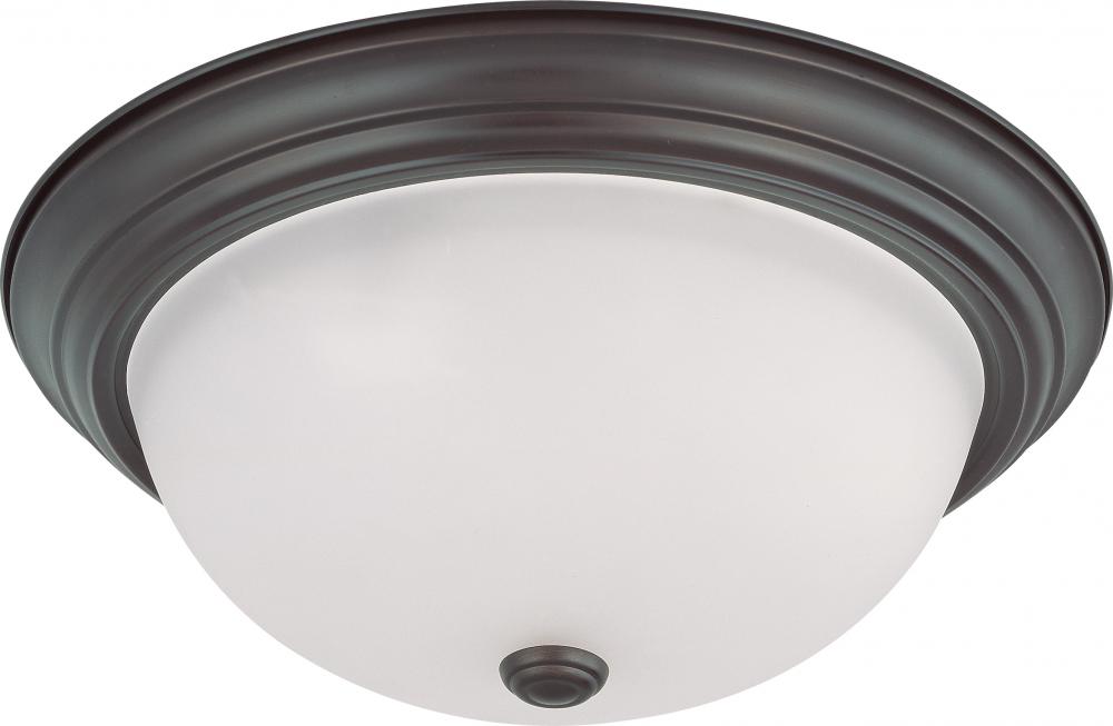 3 Light - 15" Flush with Frosted White Glass - Mahogany Bronze Finish
