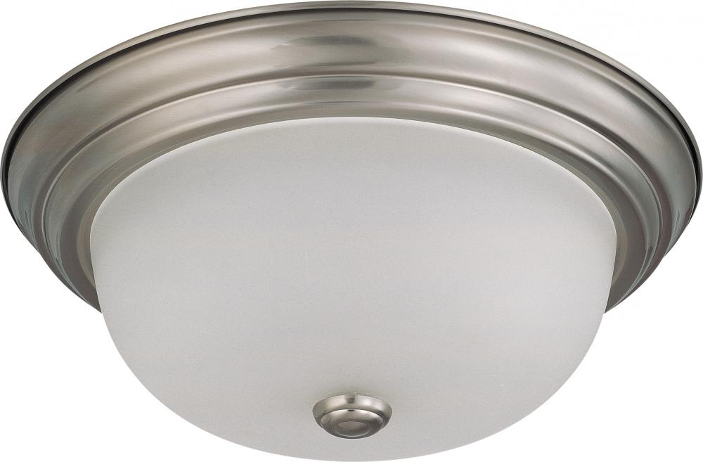2 Light - 13" Flush with Frosted White Glass - Brushed Nickel Finish