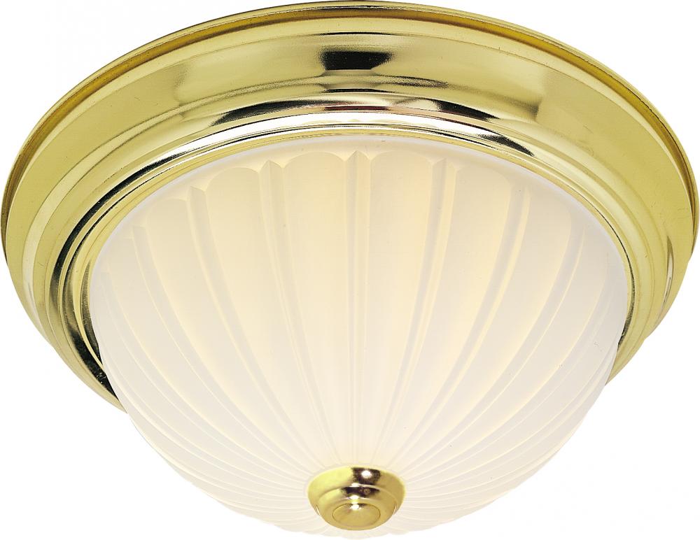 2 Light - 13" Flush with Frosted Melon Glass - Polished Brass Finish