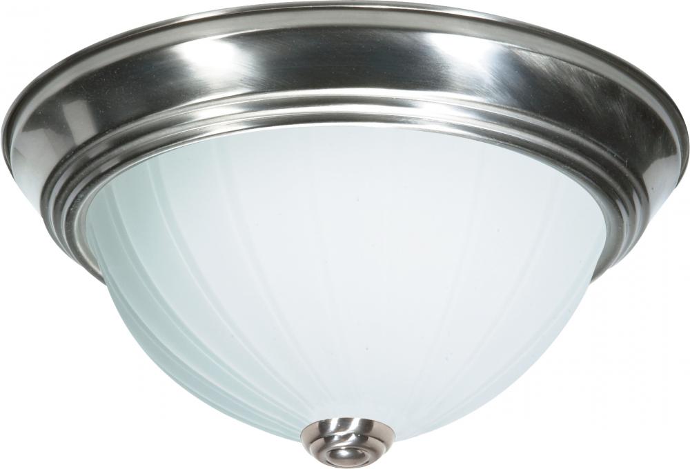 3 Light - 15" Flush with Frosted Melon Glass - Brushed Nickel Finish