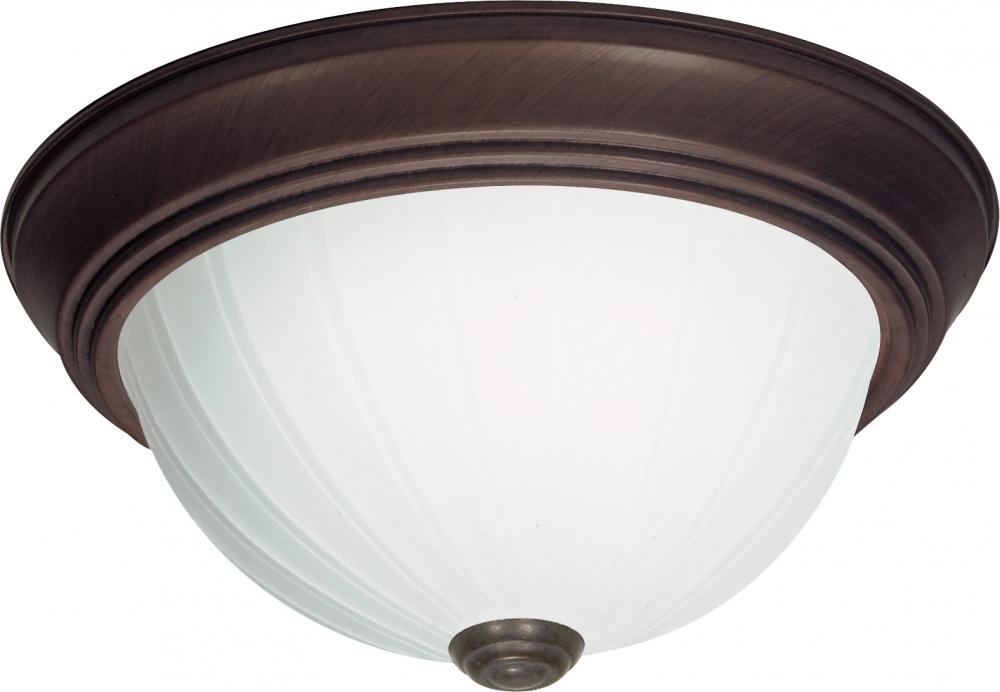 2 Light - 13" Flush with Frosted Melon Glass - Old Bronze Finish