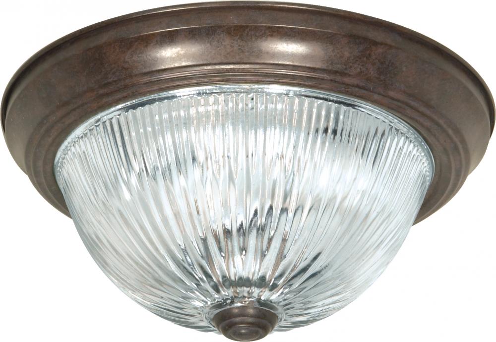 2 Light - 13" Flush with Ribbed Glass - Old Bronze Finish