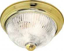 Nuvo SF76/025 - 2 Light - 13" Flush with Clear Ribbed Swirl Glass - Polished Brass Finish